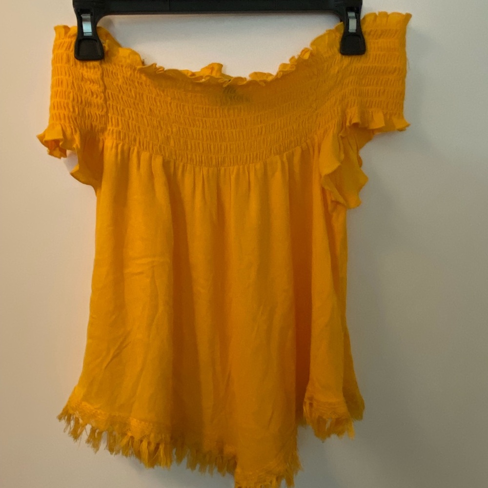 Express Yellow Ruffled Off-Shoulder Blouse